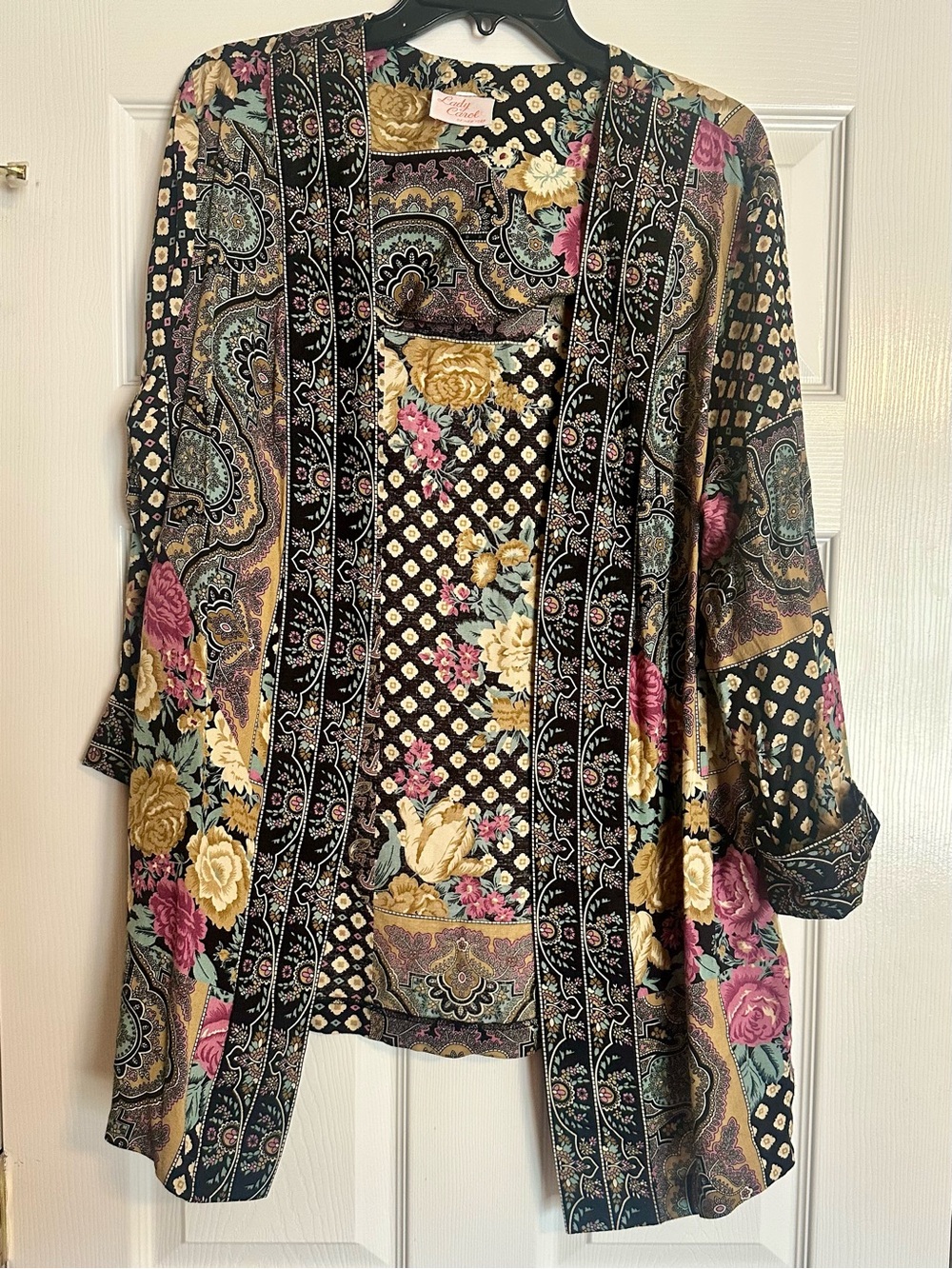 Vintage Floral Paisley Open-Front Jacket Black/Multi